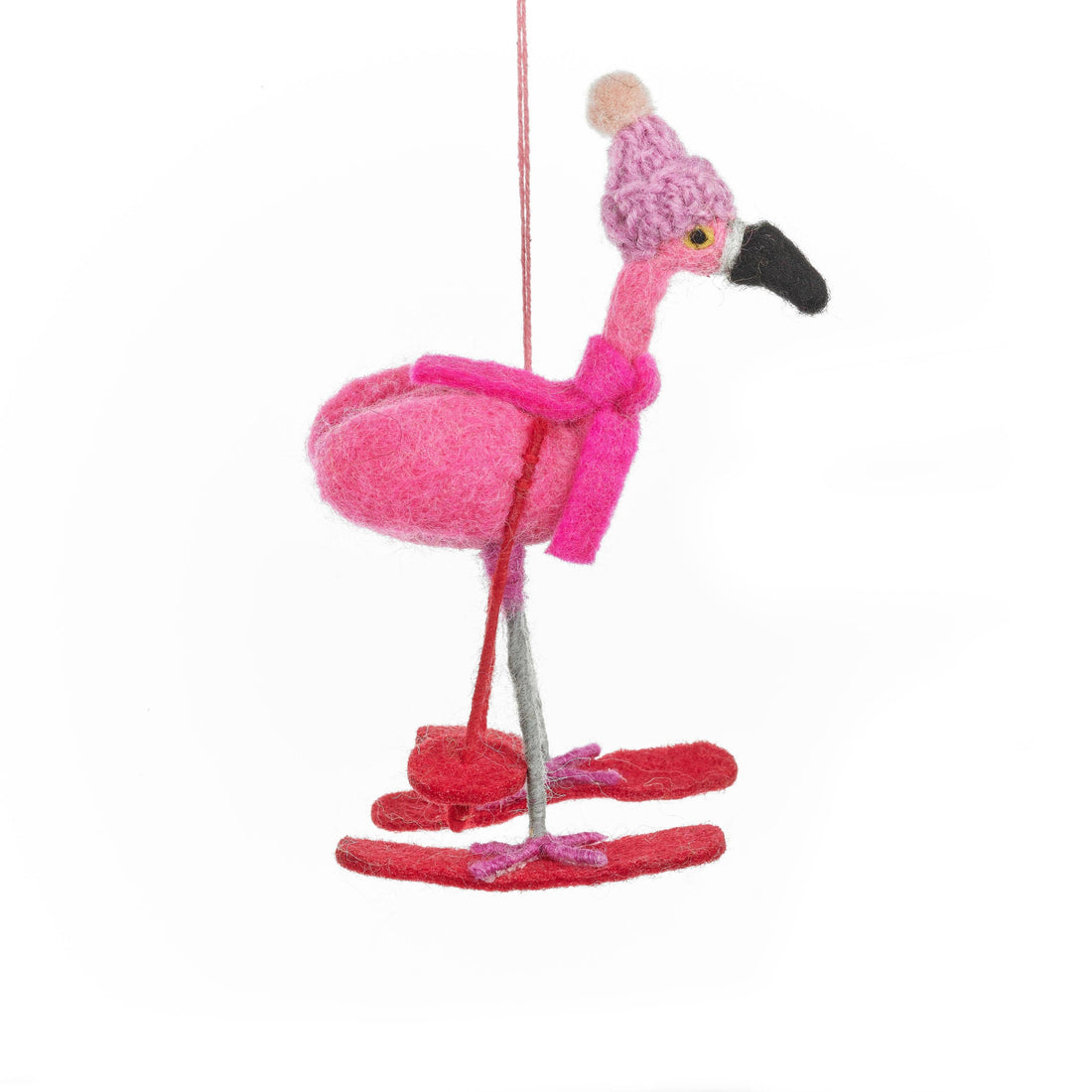 Felt Skiing Flamingo Holiday Decoration
