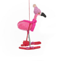 Felt Skiing Flamingo Holiday Decoration