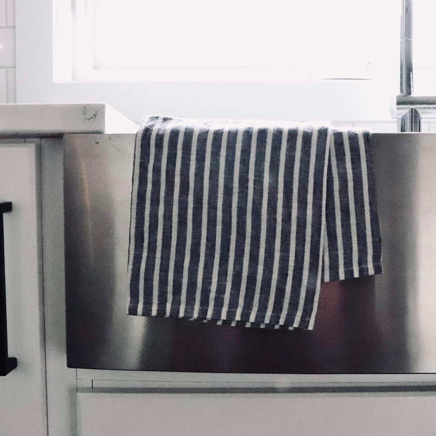 Linen Kitchen Towel - Blue & White Ticking