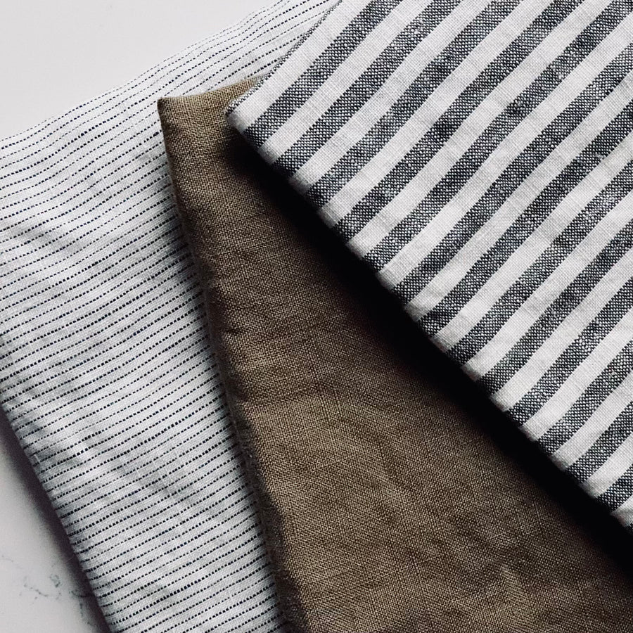 Linen Kitchen Towel - Grey & White Ticking