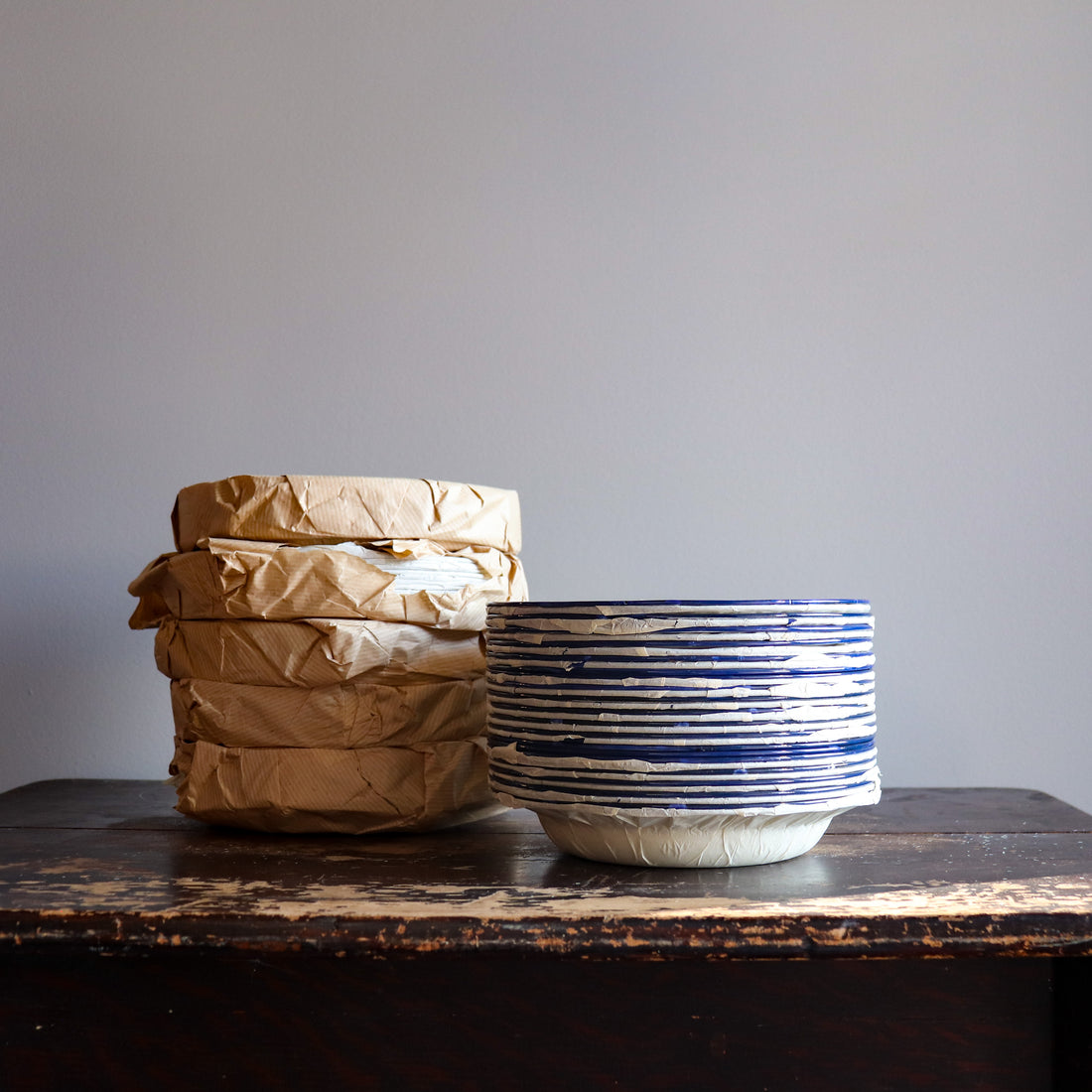 Vintage Enamel Shallow Bowl Plate